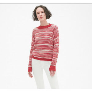 Gap Fair Isle Mock Neck Pullover Sweater Sz M Red Ivory Heavyweight Knit‎